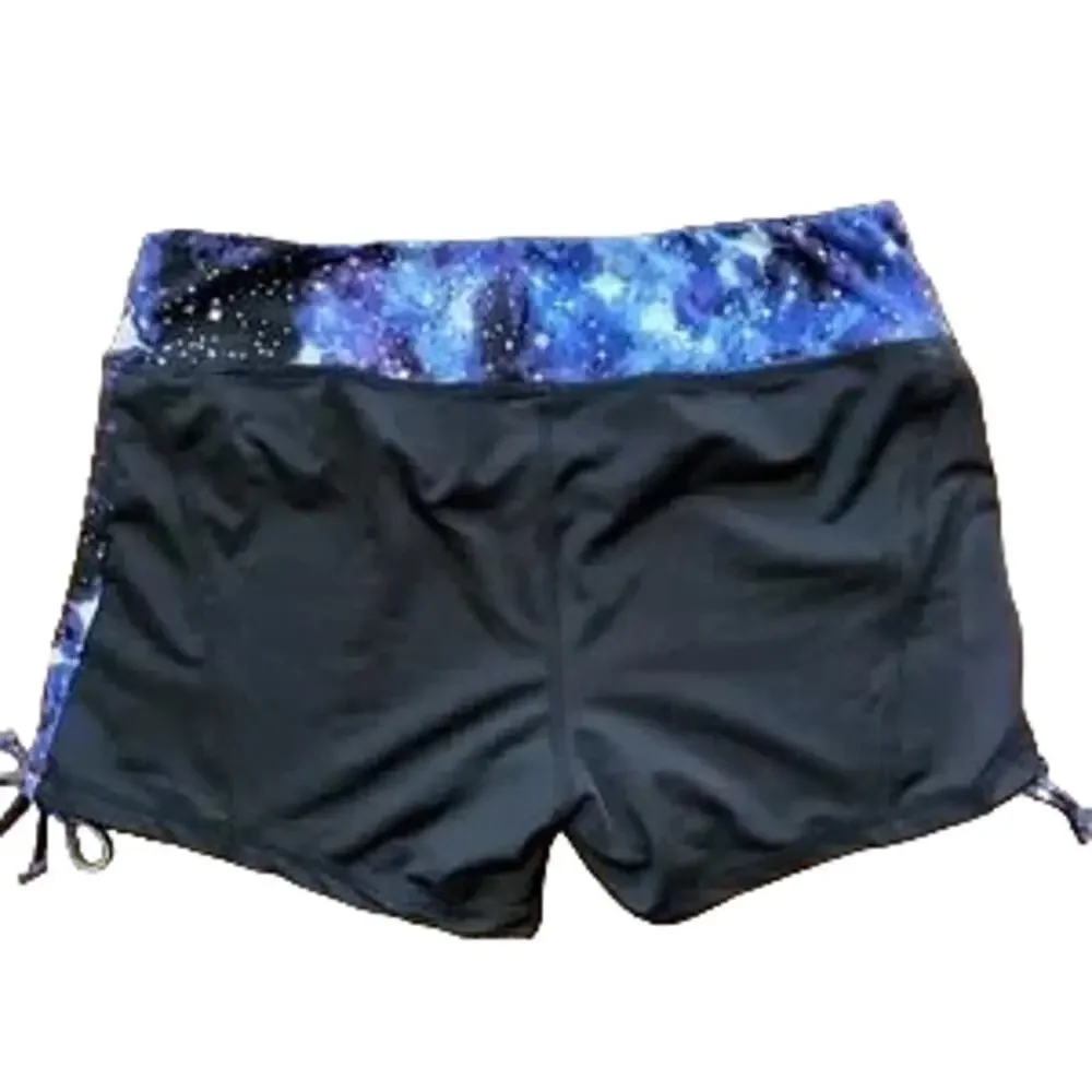 AVIVA Activewear Set Matching Jacket & Shorts in Black Celestial Blue SZ 6